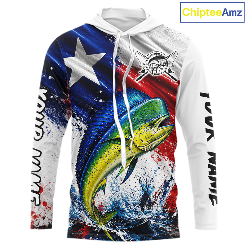 Custom Fishing Jersey Long Sleeve For Men Mahi Mahi Texas Flag Fishing Shirt Patriotic Fishing Gift For Men NYN4361