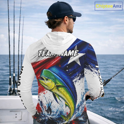 Custom Fishing Jersey Long Sleeve For Men Mahi Mahi Texas Flag Fishing Shirt Patriotic Fishing Gift For Men NYN4361