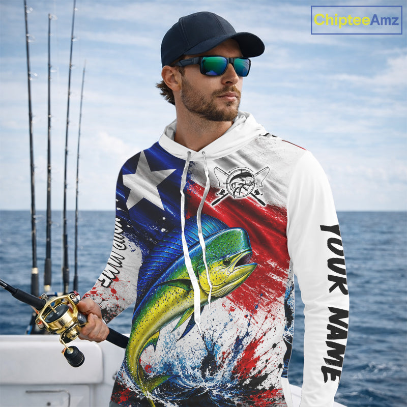 Custom Fishing Jersey Long Sleeve For Men Mahi Mahi Texas Flag Fishing Shirt Patriotic Fishing Gift For Men NYN4361