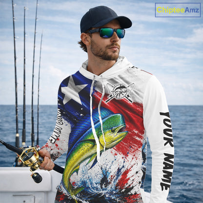 Custom Fishing Jersey Long Sleeve For Men Mahi Mahi Texas Flag Fishing Shirt Patriotic Fishing Gift For Men NYN4361