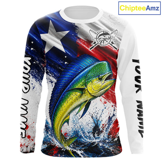Custom Fishing Jersey Long Sleeve For Men Mahi Mahi Texas Flag Fishing Shirt Patriotic Fishing Gift For Men NYN4361