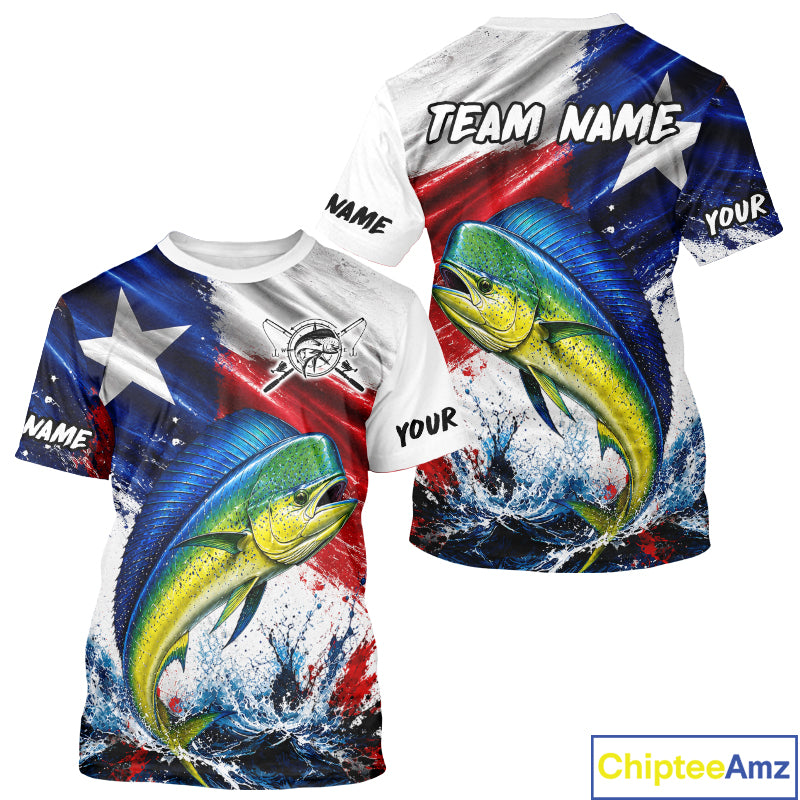 Custom Fishing Jersey Long Sleeve For Men Mahi Mahi Texas Flag Fishing Shirt Patriotic Fishing Gift For Men NYN4361