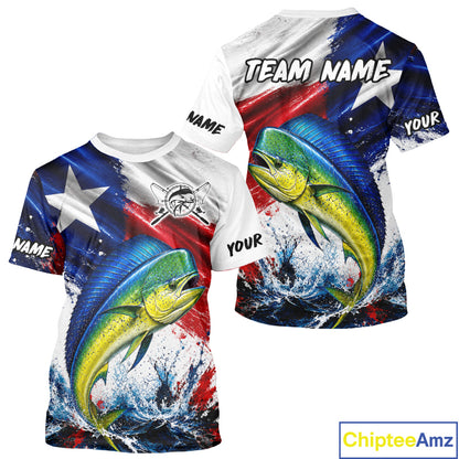 Custom Fishing Jersey Long Sleeve For Men Mahi Mahi Texas Flag Fishing Shirt Patriotic Fishing Gift For Men NYN4361
