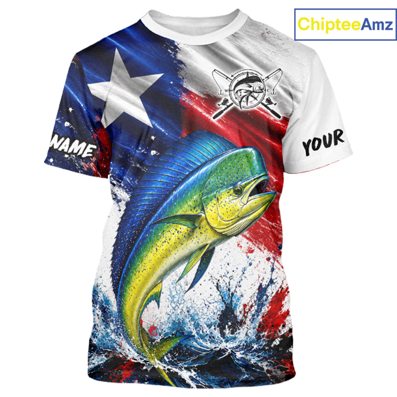 Custom Fishing Jersey Long Sleeve For Men Mahi Mahi Texas Flag Fishing Shirt Patriotic Fishing Gift For Men NYN4361