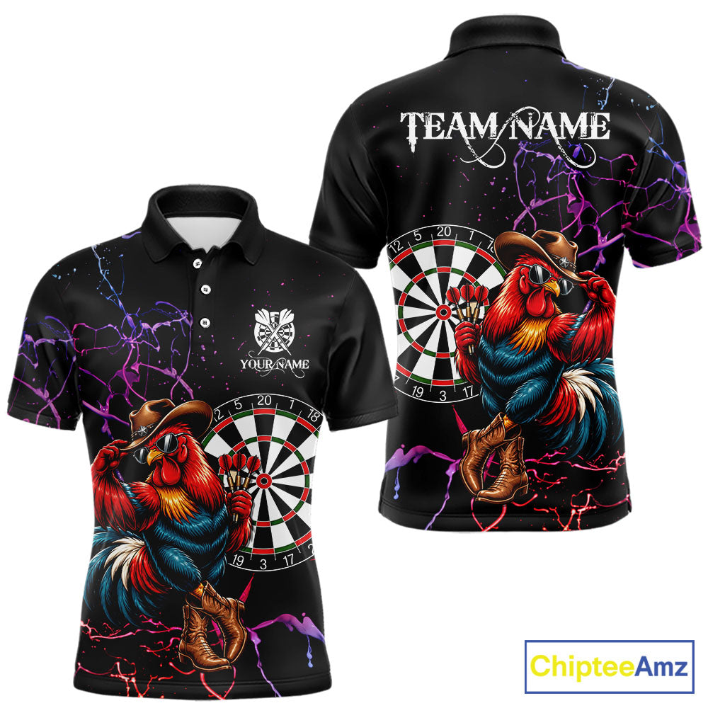 Funny Darts Polo 1/4-Zip Shirt For Men Personalized Cowboy Rooster Darts Team Jersey Darts Player Gift NYN4703