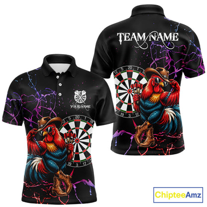 Funny Darts Polo 1/4-Zip Shirt For Men Personalized Cowboy Rooster Darts Team Jersey Darts Player Gift NYN4703