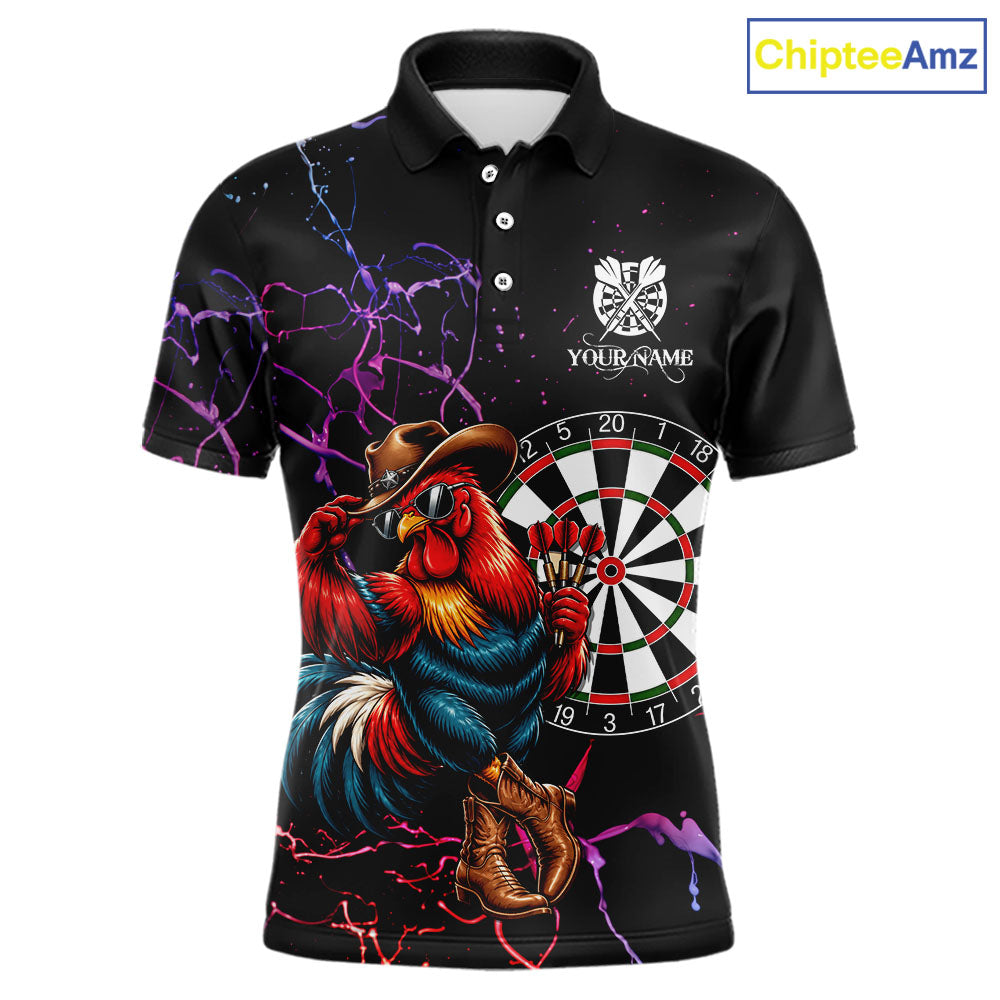 Funny Darts Polo 1/4-Zip Shirt For Men Personalized Cowboy Rooster Darts Team Jersey Darts Player Gift NYN4703