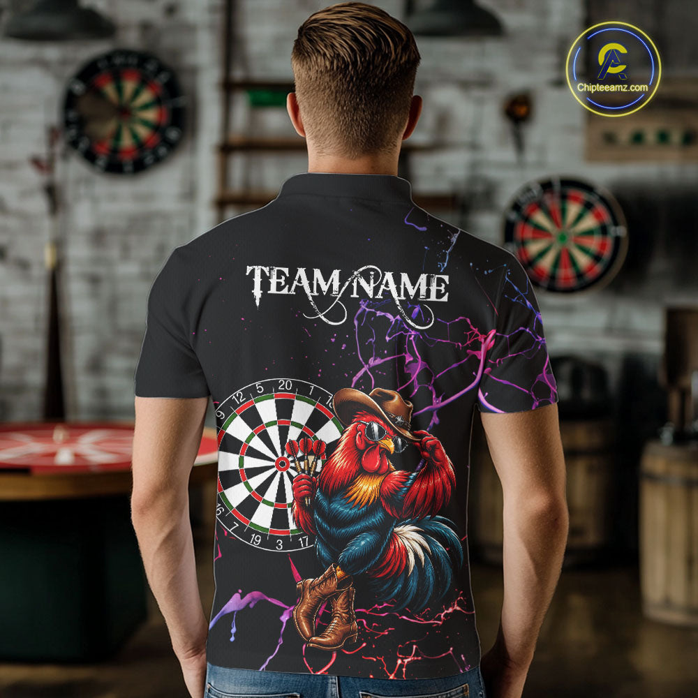 Funny Darts Polo 1/4-Zip Shirt For Men Personalized Cowboy Rooster Darts Team Jersey Darts Player Gift NYN4703