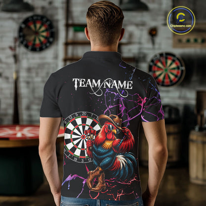 Funny Darts Polo 1/4-Zip Shirt For Men Personalized Cowboy Rooster Darts Team Jersey Darts Player Gift NYN4703