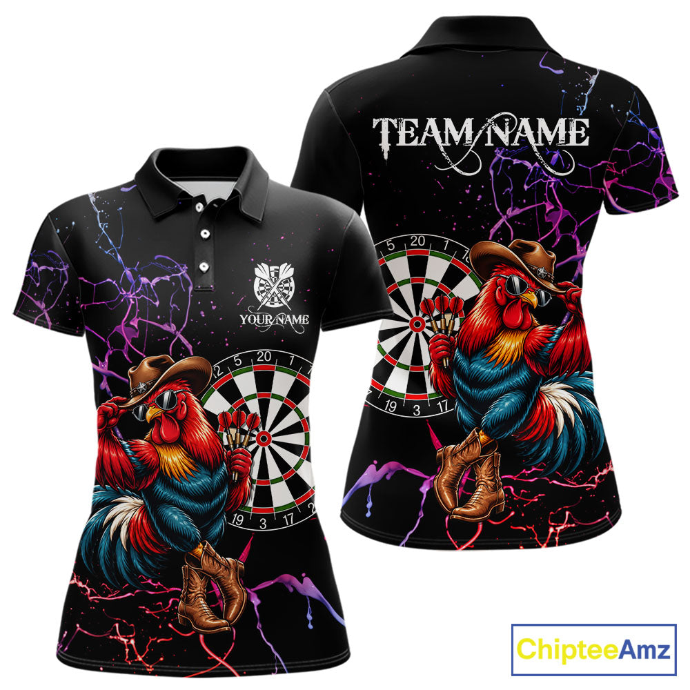 Funny Darts Polo 1/4-Zip Shirt For Women Personalized Cowboy Rooster Darts Team Jersey Darts Player Gift NYN4703