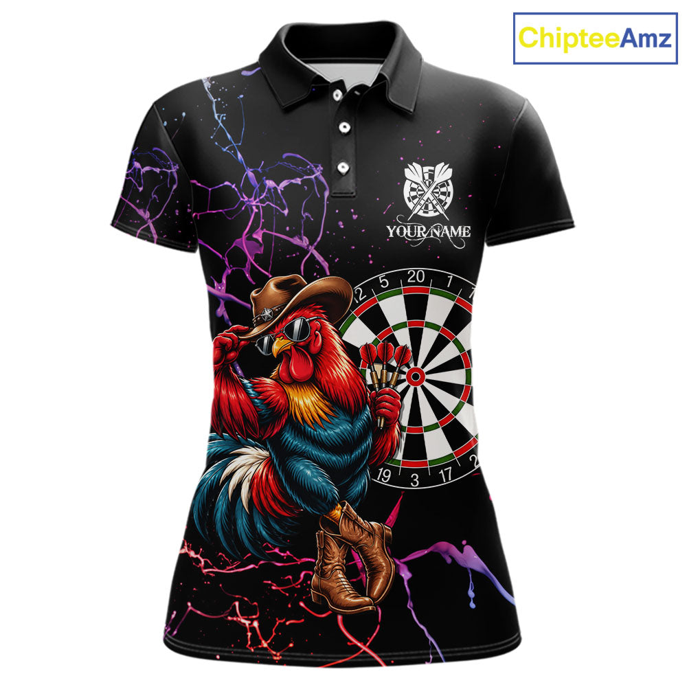 Funny Darts Polo 1/4-Zip Shirt For Women Personalized Cowboy Rooster Darts Team Jersey Darts Player Gift NYN4703