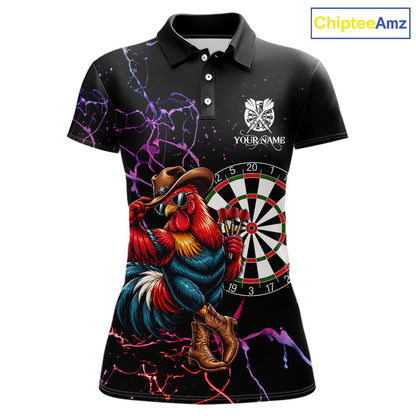 Funny Darts Polo 1/4-Zip Shirt For Women Personalized Cowboy Rooster Darts Team Jersey Darts Player Gift NYN4703
