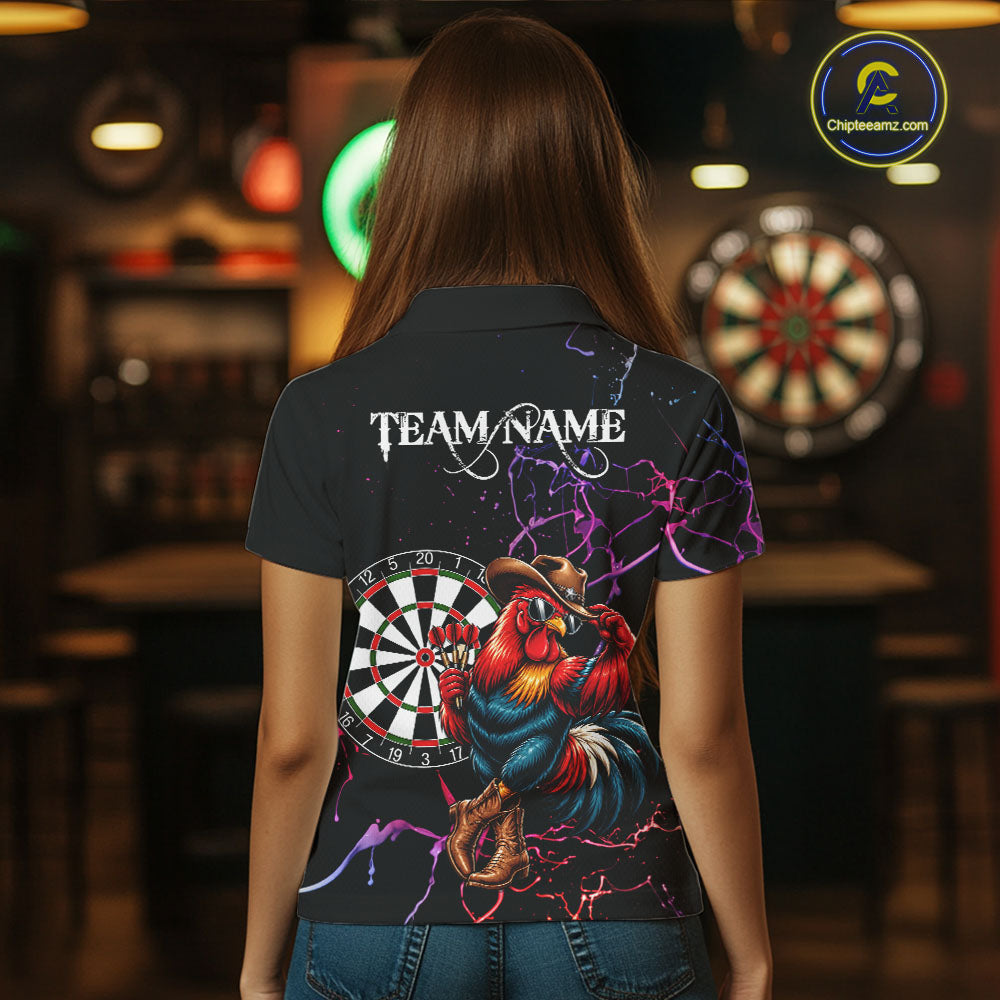 Funny Darts Polo 1/4-Zip Shirt For Women Personalized Cowboy Rooster Darts Team Jersey Darts Player Gift NYN4703