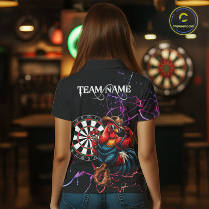 Funny Darts Polo 1/4-Zip Shirt For Women Personalized Cowboy Rooster Darts Team Jersey Darts Player Gift NYN4703