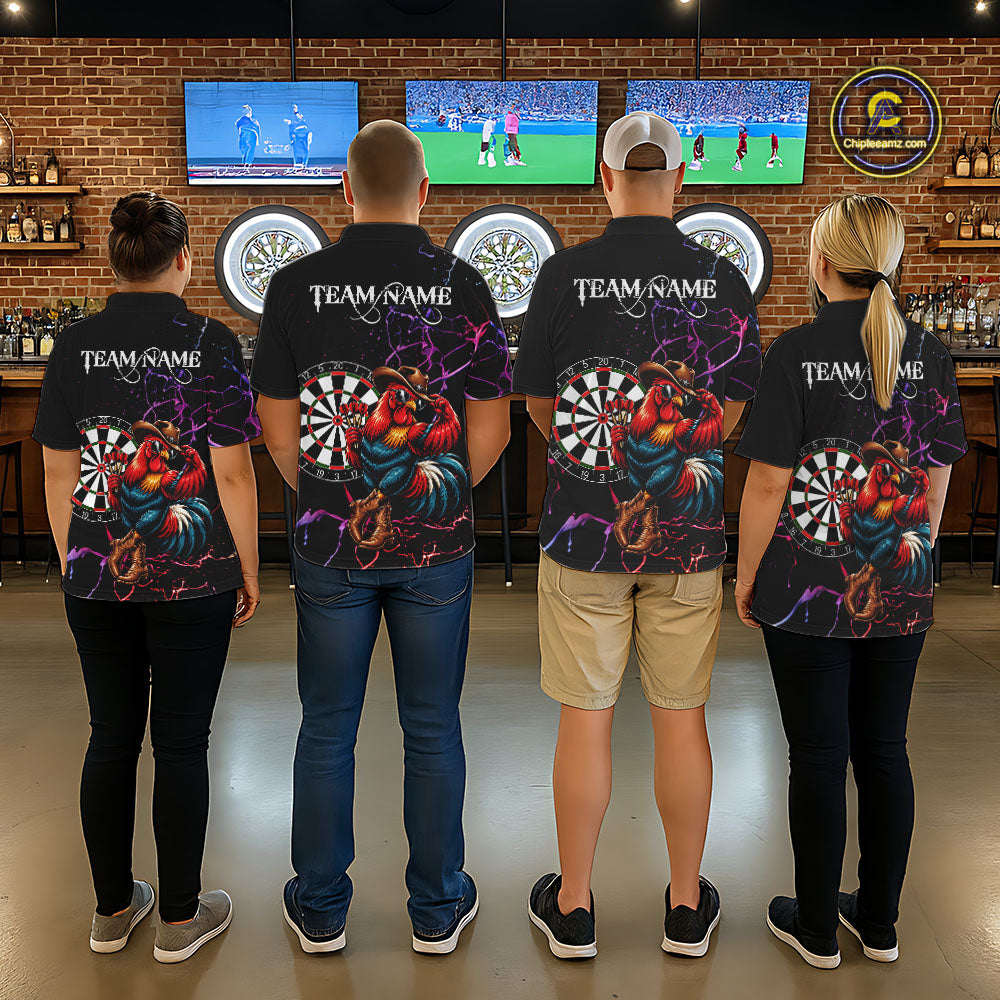 Funny Darts Polo 1/4-Zip Shirt For Men Personalized Cowboy Rooster Darts Team Jersey Darts Player Gift NYN4703