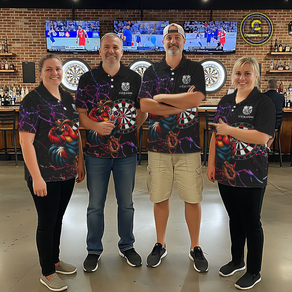 Funny Darts Polo 1/4-Zip Shirt For Men Personalized Cowboy Rooster Darts Team Jersey Darts Player Gift NYN4703