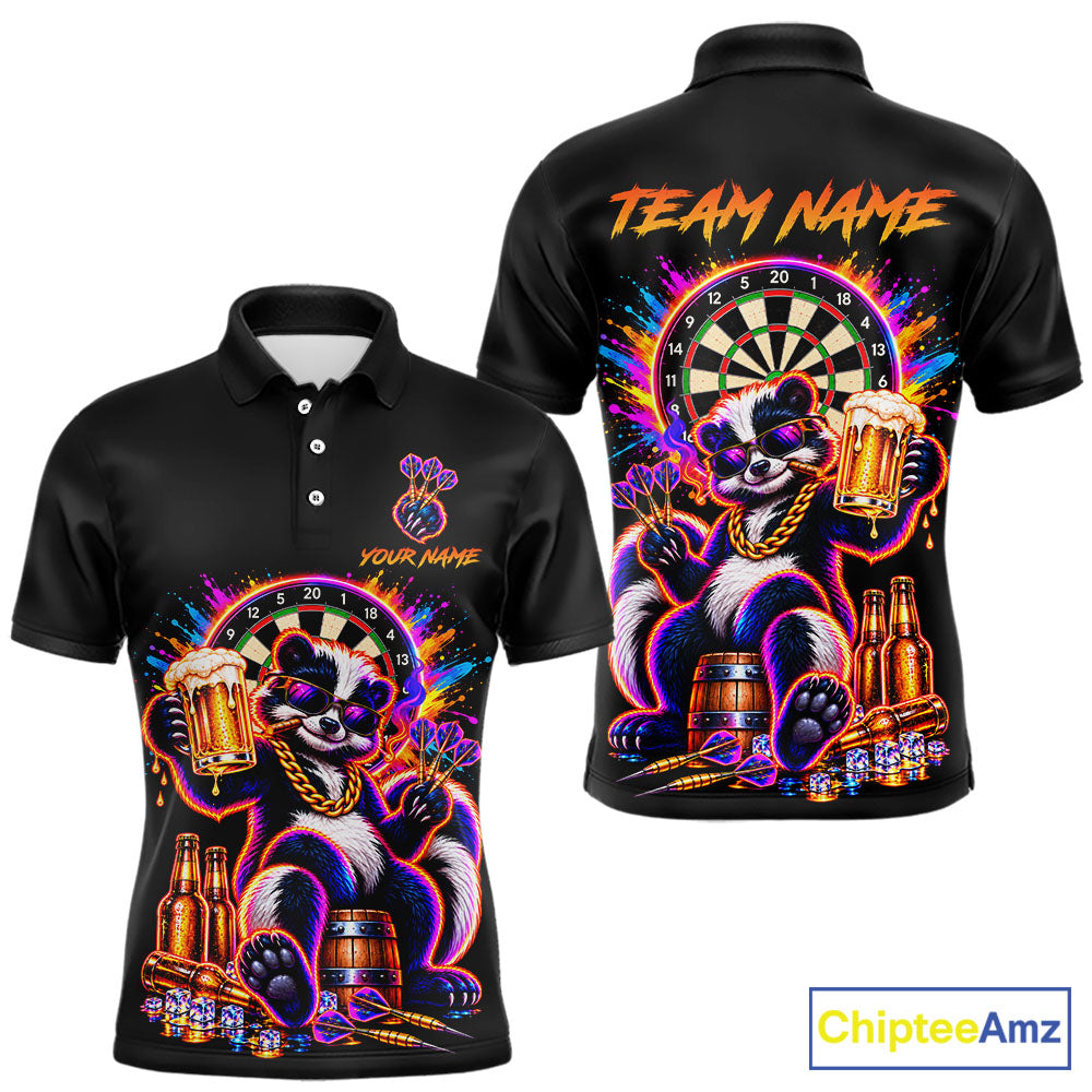 Funny Drunk Dart Polo 1/4-Zip Shirt For Men Custom Skunk Beer Splatter Darts Tournament Jersey NYN4709