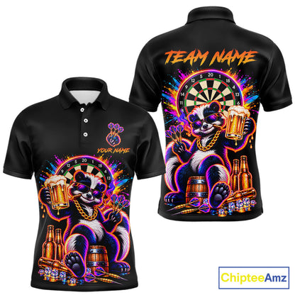 Funny Drunk Dart Polo 1/4-Zip Shirt For Men Custom Skunk Beer Splatter Darts Tournament Jersey NYN4709