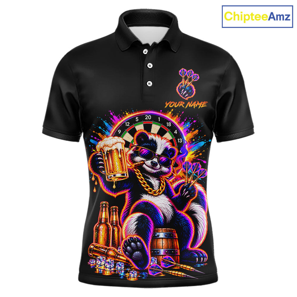 Funny Drunk Dart Polo 1/4-Zip Shirt For Men Custom Skunk Beer Splatter Darts Tournament Jersey NYN4709