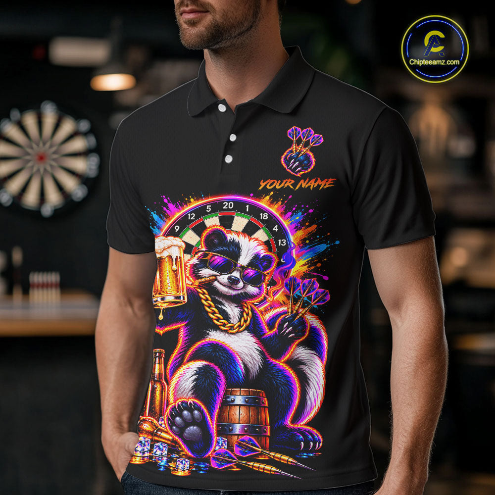 Funny Drunk Dart Polo 1/4-Zip Shirt For Men Custom Skunk Beer Splatter Darts Tournament Jersey NYN4709