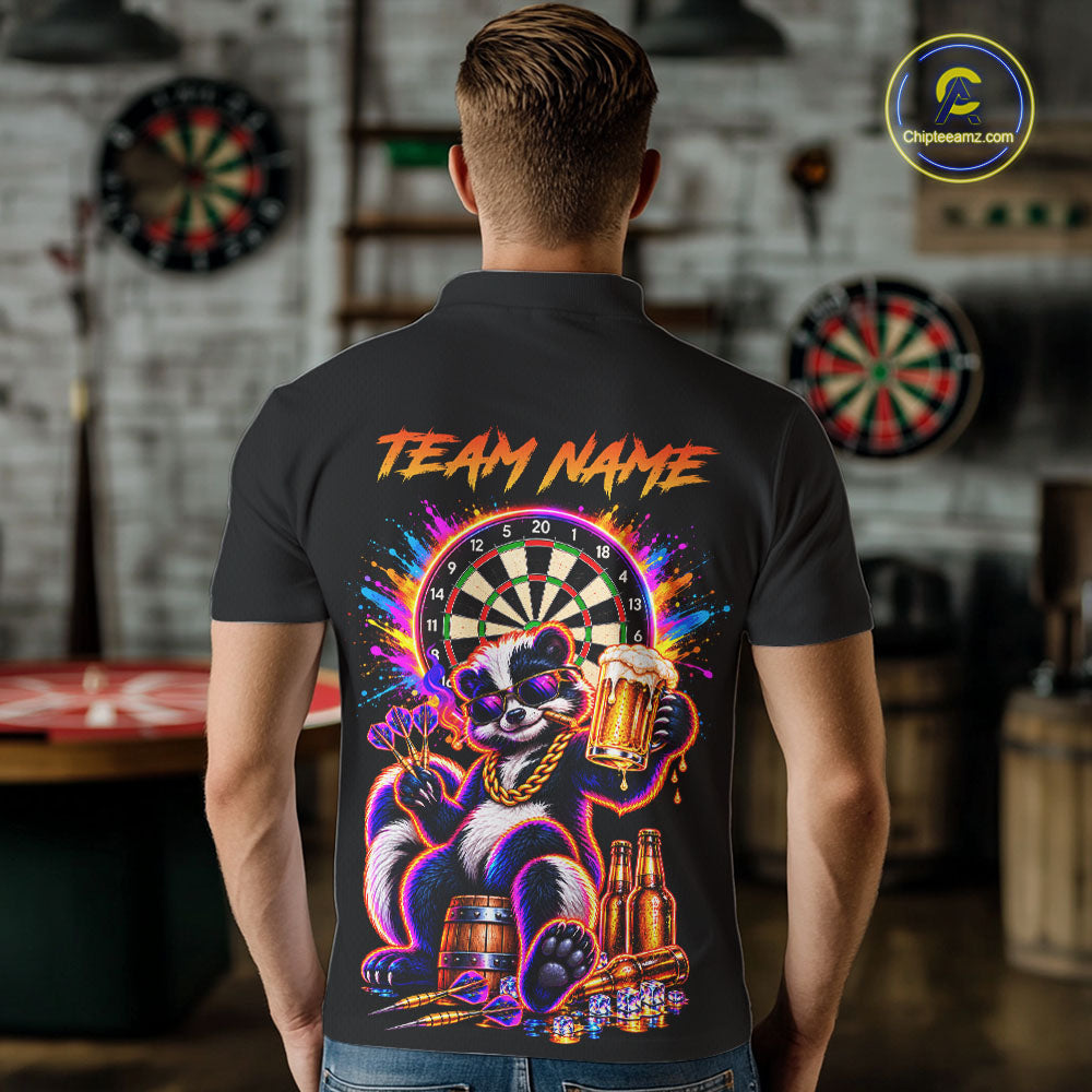Funny Drunk Dart Polo 1/4-Zip Shirt For Men Custom Skunk Beer Splatter Darts Tournament Jersey NYN4709