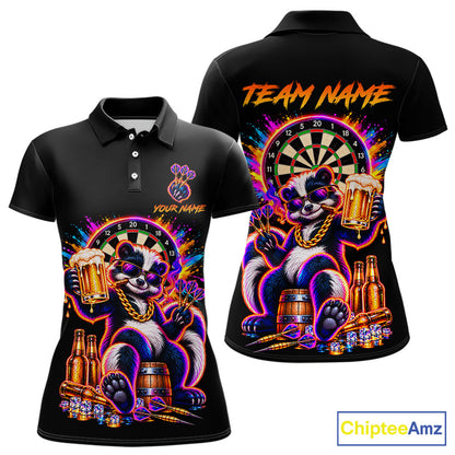 Funny Drunk Dart Polo 1/4-Zip Shirt For Women Custom Skunk Beer Splatter Darts Tournament Jersey NYN4709