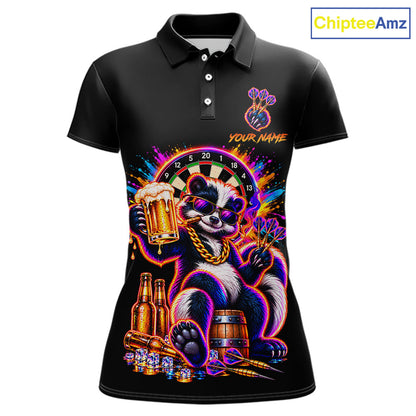 Funny Drunk Dart Polo 1/4-Zip Shirt For Women Custom Skunk Beer Splatter Darts Tournament Jersey NYN4709