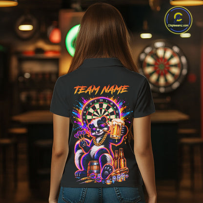 Funny Drunk Dart Polo 1/4-Zip Shirt For Women Custom Skunk Beer Splatter Darts Tournament Jersey NYN4709