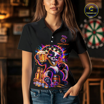 Funny Drunk Dart Polo 1/4-Zip Shirt For Women Custom Skunk Beer Splatter Darts Tournament Jersey NYN4709