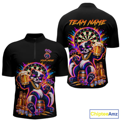 Funny Drunk Dart Polo 1/4-Zip Shirt For Men Custom Skunk Beer Splatter Darts Tournament Jersey NYN4709
