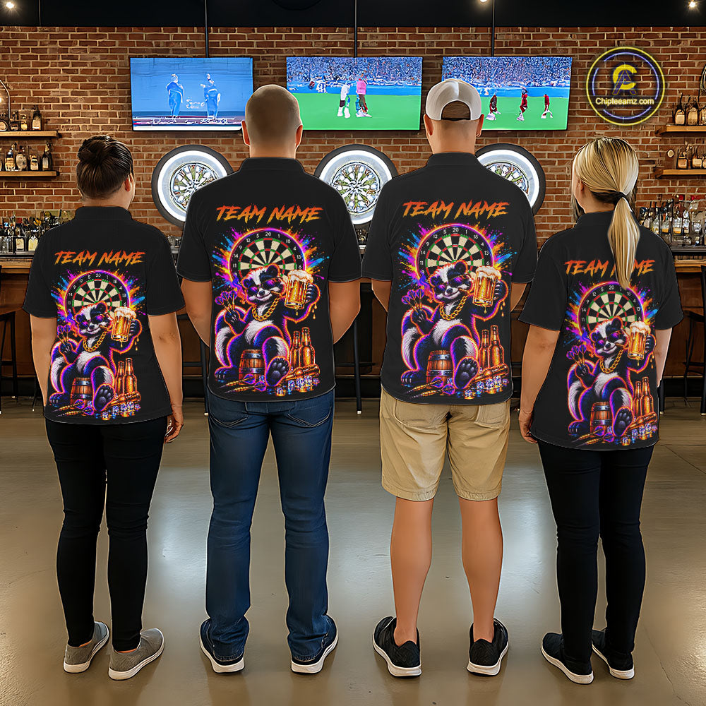 Funny Drunk Dart Polo 1/4-Zip Shirt For Men Custom Skunk Beer Splatter Darts Tournament Jersey NYN4709