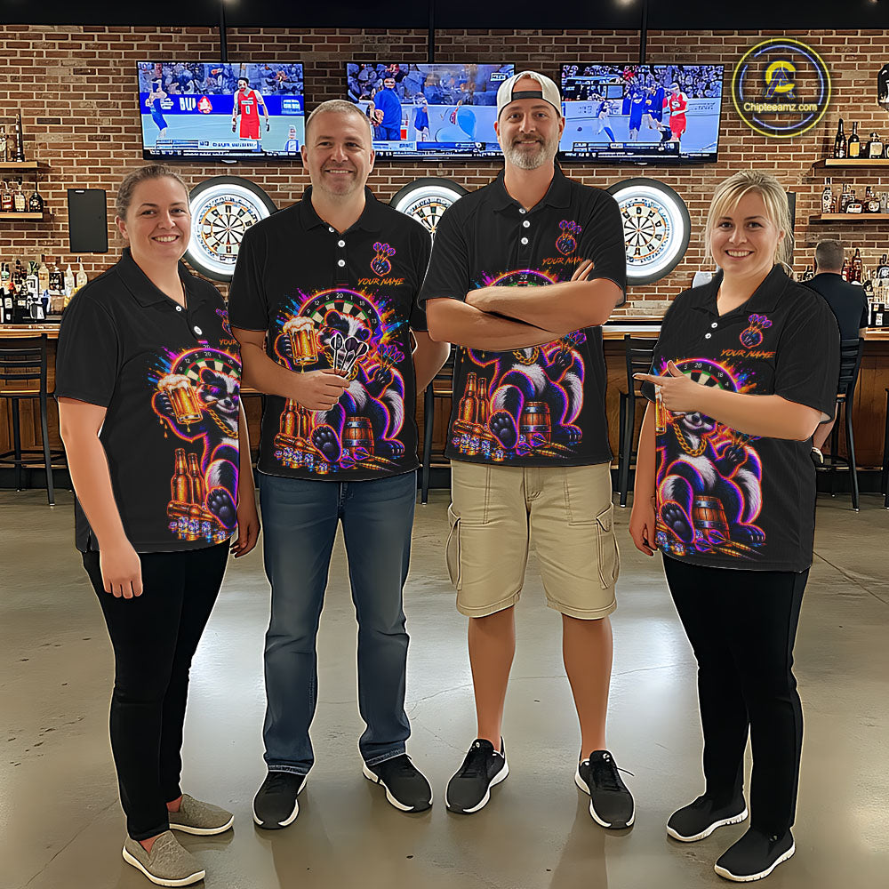 Funny Drunk Dart Polo 1/4-Zip Shirt For Men Custom Skunk Beer Splatter Darts Tournament Jersey NYN4709