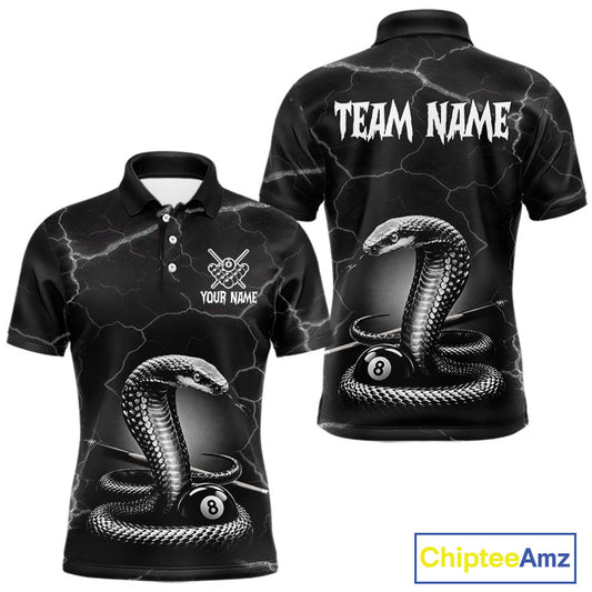 Custom Cobra Snake 8 Ball Pool Polo Shirt For Men Black Thunder Billiards Team Tournament Shirts NYN4698