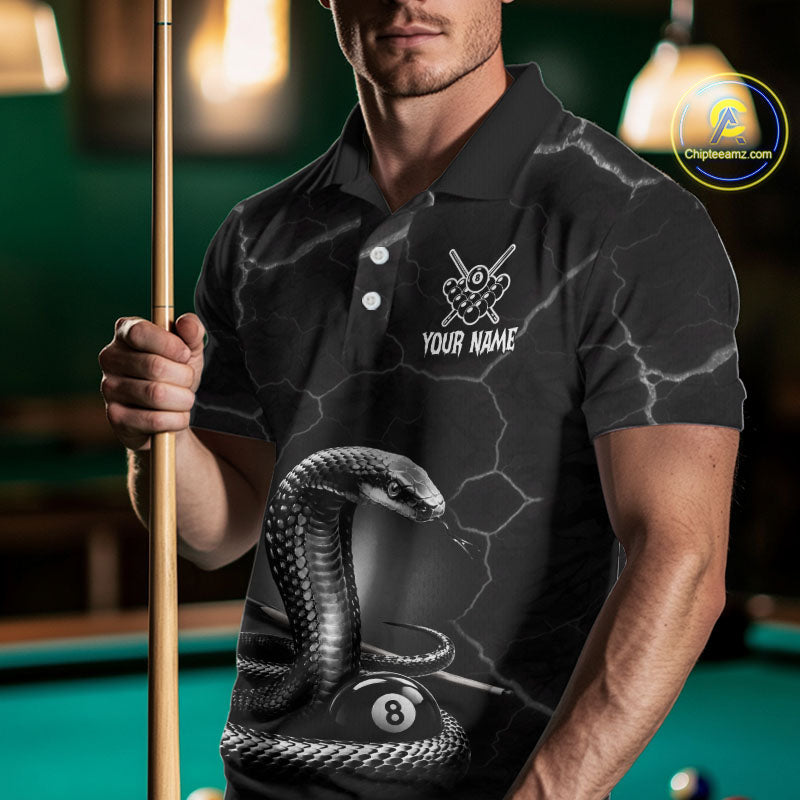 Custom Cobra Snake 8 Ball Pool Polo Shirt For Men Black Thunder Billiards Team Tournament Shirts NYN4698