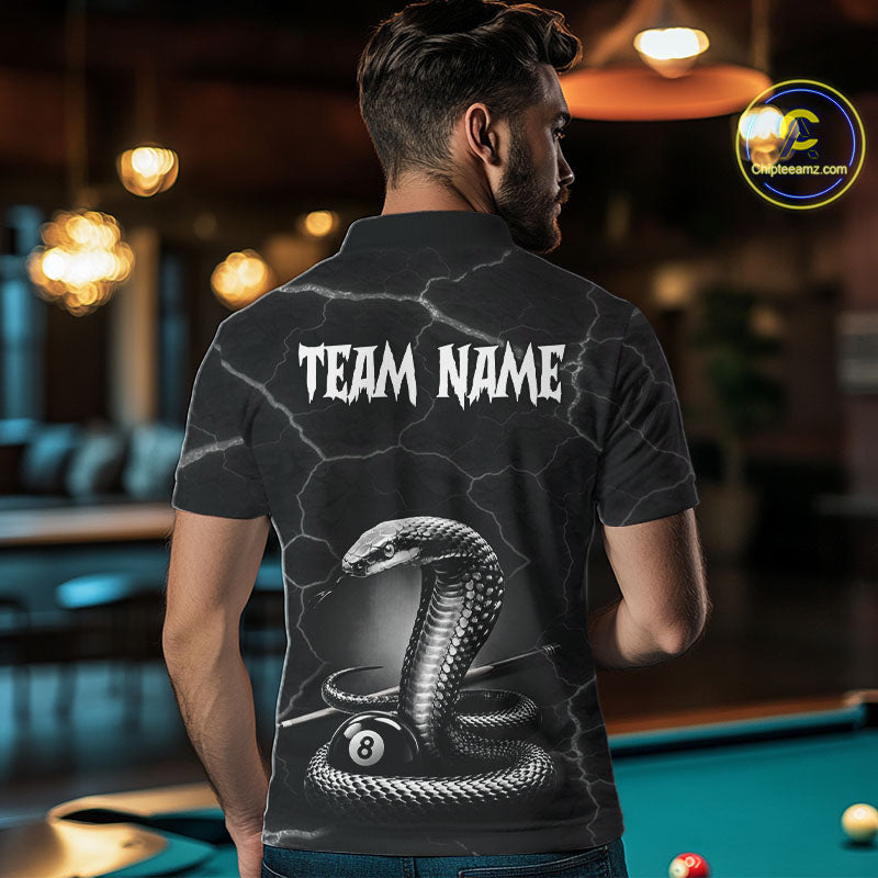 Custom Cobra Snake 8 Ball Pool Polo Shirt For Men Black Thunder Billiards Team Tournament Shirts NYN4698