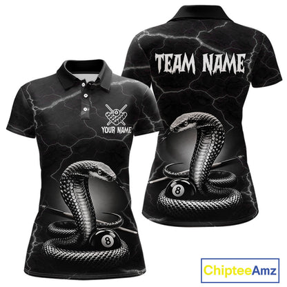 Custom Cobra Snake 8 Ball Pool Polo Shirt For Women Black Thunder Billiards Team Tournament Shirts NYN4698