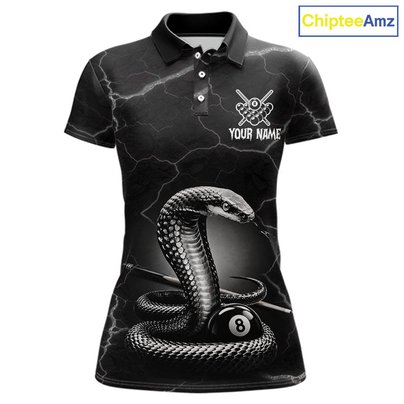 Custom Cobra Snake 8 Ball Pool Polo Shirt For Women Black Thunder Billiards Team Tournament Shirts NYN4698