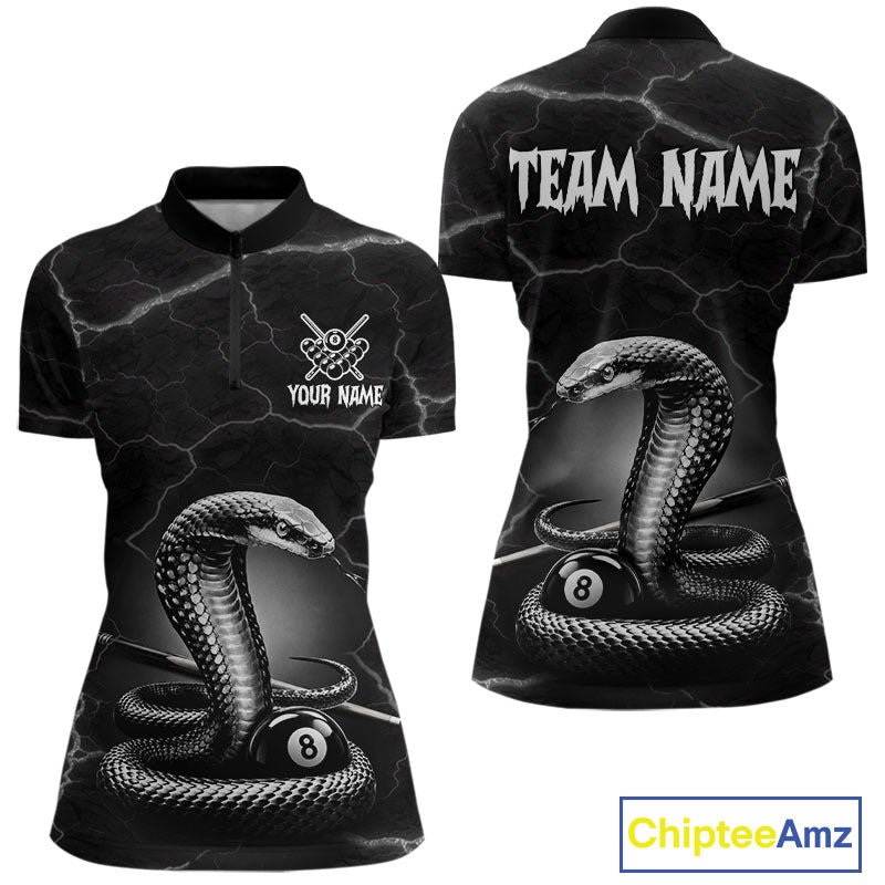 Custom Cobra Snake 8 Ball Pool Polo Shirt For Women Black Thunder Billiards Team Tournament Shirts NYN4698
