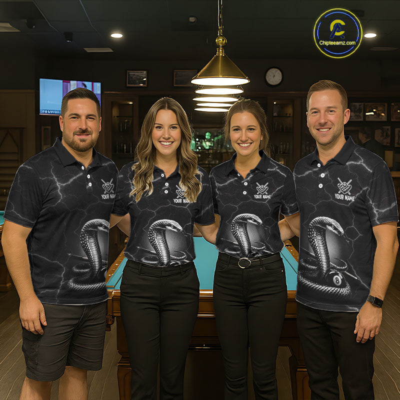 Custom Cobra Snake 8 Ball Pool Polo Shirt For Women Black Thunder Billiards Team Tournament Shirts NYN4698