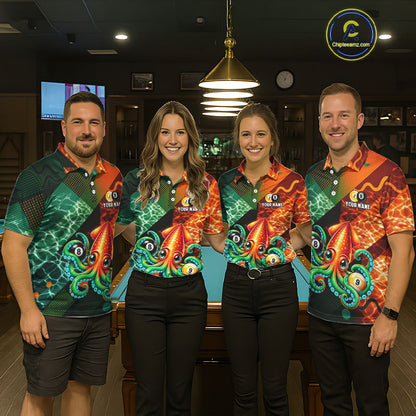 Green Orange Flame Squid 8 Ball& 9 Ball Billiard Shirt For Women Funny Billiard Team Tournament Shirt NYN4701