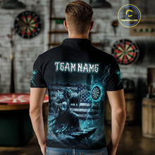 Load image into Gallery viewer, Custom Lightning Turquoise Grim Reaper Beer Funny Men Darts Polo Shirt US Flag Dart Jerseys NYN1836