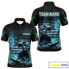 Load image into Gallery viewer, Custom Lightning Turquoise Grim Reaper Beer Funny Men Darts Polo Shirt US Flag Dart Jerseys NYN1836
