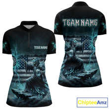 Load image into Gallery viewer, Custom Lightning Turquoise Grim Reaper Beer Funny Women Darts Quarter-Zip Shirt US Flag Dart Jerseys NYN1836