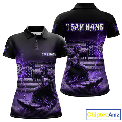 Custom Lightning Purple Grim Reaper Beer Funny Women Darts Polo Shirt US Flag Dart Jerseys NYN1837