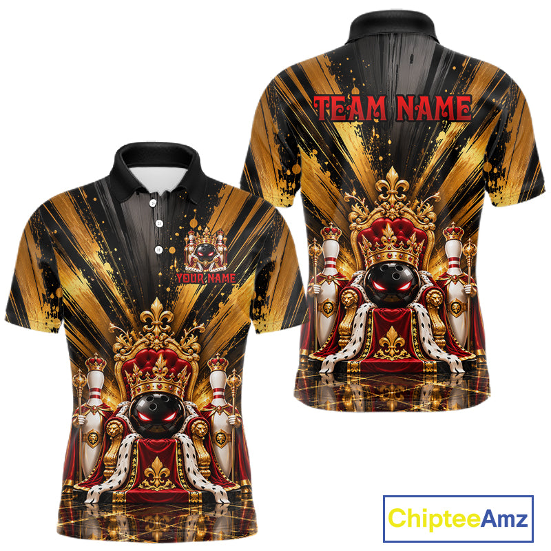 Custom King Bowling Ball Men Bowling Polo 1/4-Zip Shirt Royal Gold Bowling Jersey Youth Team Apparel NYN5094