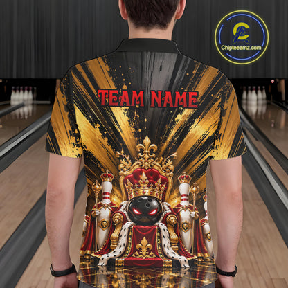 Custom King Bowling Ball Men Bowling Polo 1/4-Zip Shirt Royal Gold Bowling Jersey Youth Team Apparel NYN5094