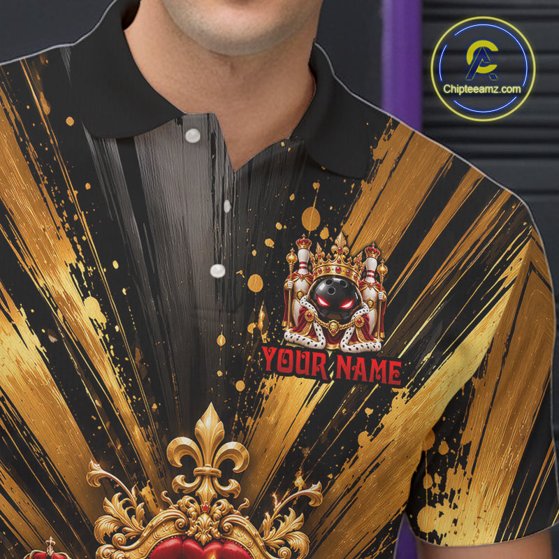 Custom King Bowling Ball Men Bowling Polo 1/4-Zip Shirt Royal Gold Bowling Jersey Youth Team Apparel NYN5094