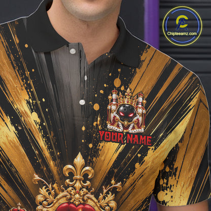 Custom King Bowling Ball Men Bowling Polo 1/4-Zip Shirt Royal Gold Bowling Jersey Youth Team Apparel NYN5094