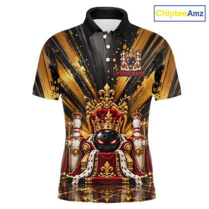 Custom King Bowling Ball Men Bowling Polo 1/4-Zip Shirt Royal Gold Bowling Jersey Youth Team Apparel NYN5094