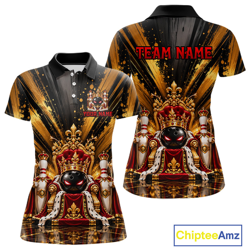 Custom King Bowling Ball Women Bowling Polo 1/4-Zip Shirt Royal Gold Bowling Jersey Youth Team Apparel NYN5094